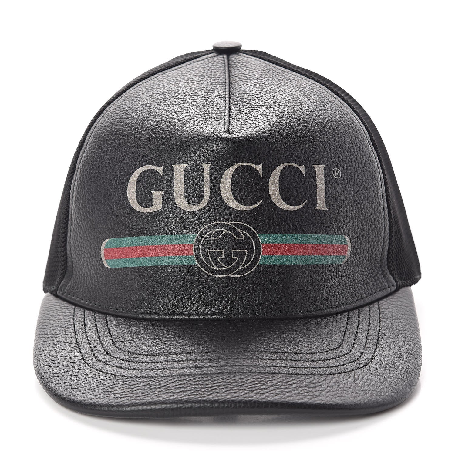 Gucci Grained Calfskin Logo Baseball Hat M 58 Black 3 of 8