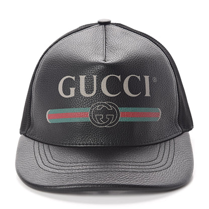 Gucci Grained Calfskin Logo Baseball Hat M 58 Black 3 of 8