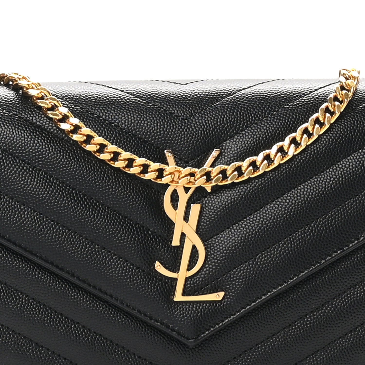 Saint Laurent Grain De Poudre Matelasse Chevron Monogram Chain Wallet Black 7 of 10