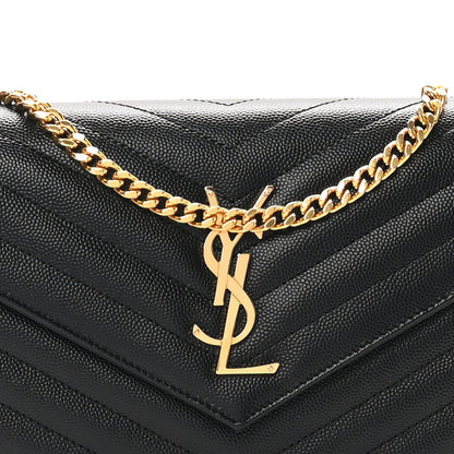 Saint Laurent Grain De Poudre Matelasse Chevron Monogram Chain Wallet Black 7 of 10