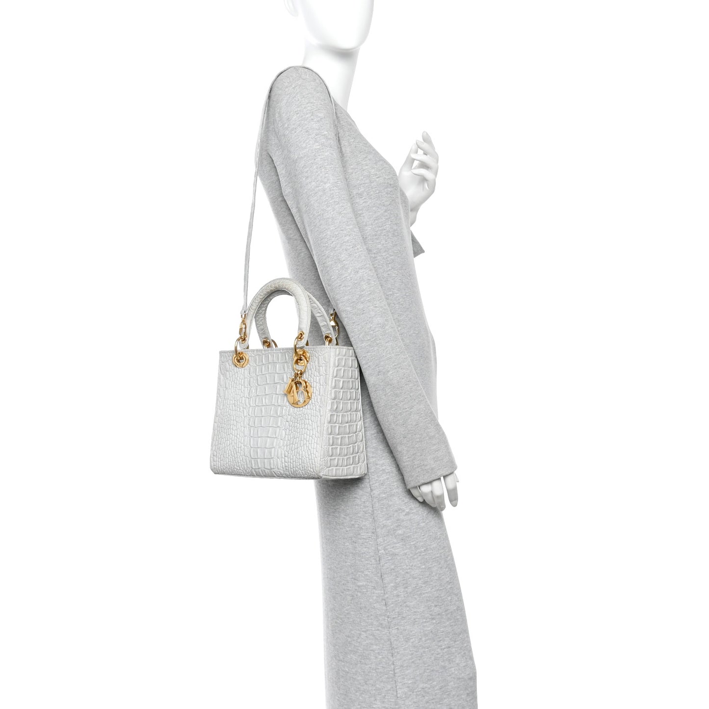 Calfskin Alligator Embossed Medium Lady Dior Light Blue