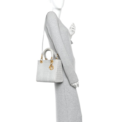 Christian Dior Calfskin Alligator Embossed Medium Lady Dior Light Blue 2 of 12