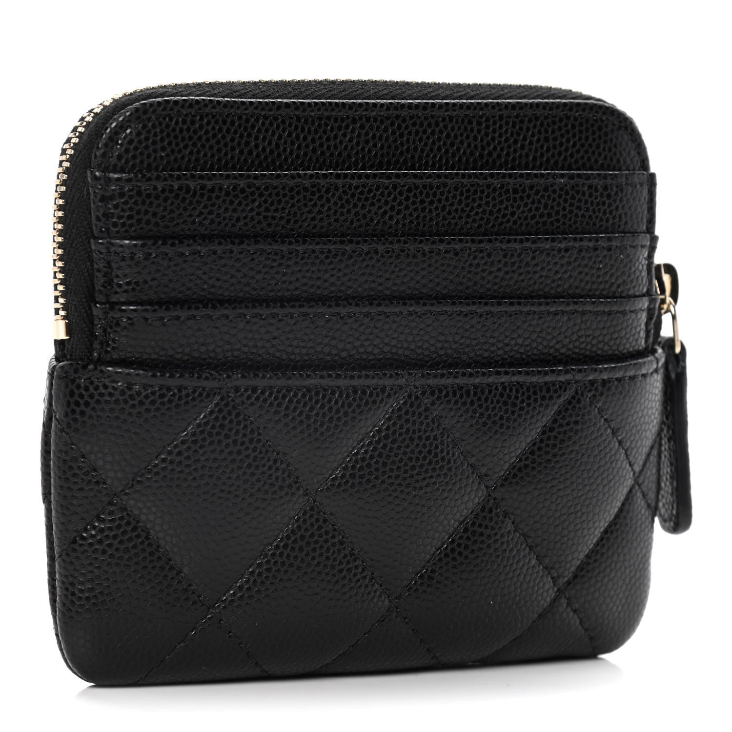 Chanel Caviar Quilted Zip Card Holder Wallet Black 3 of 10