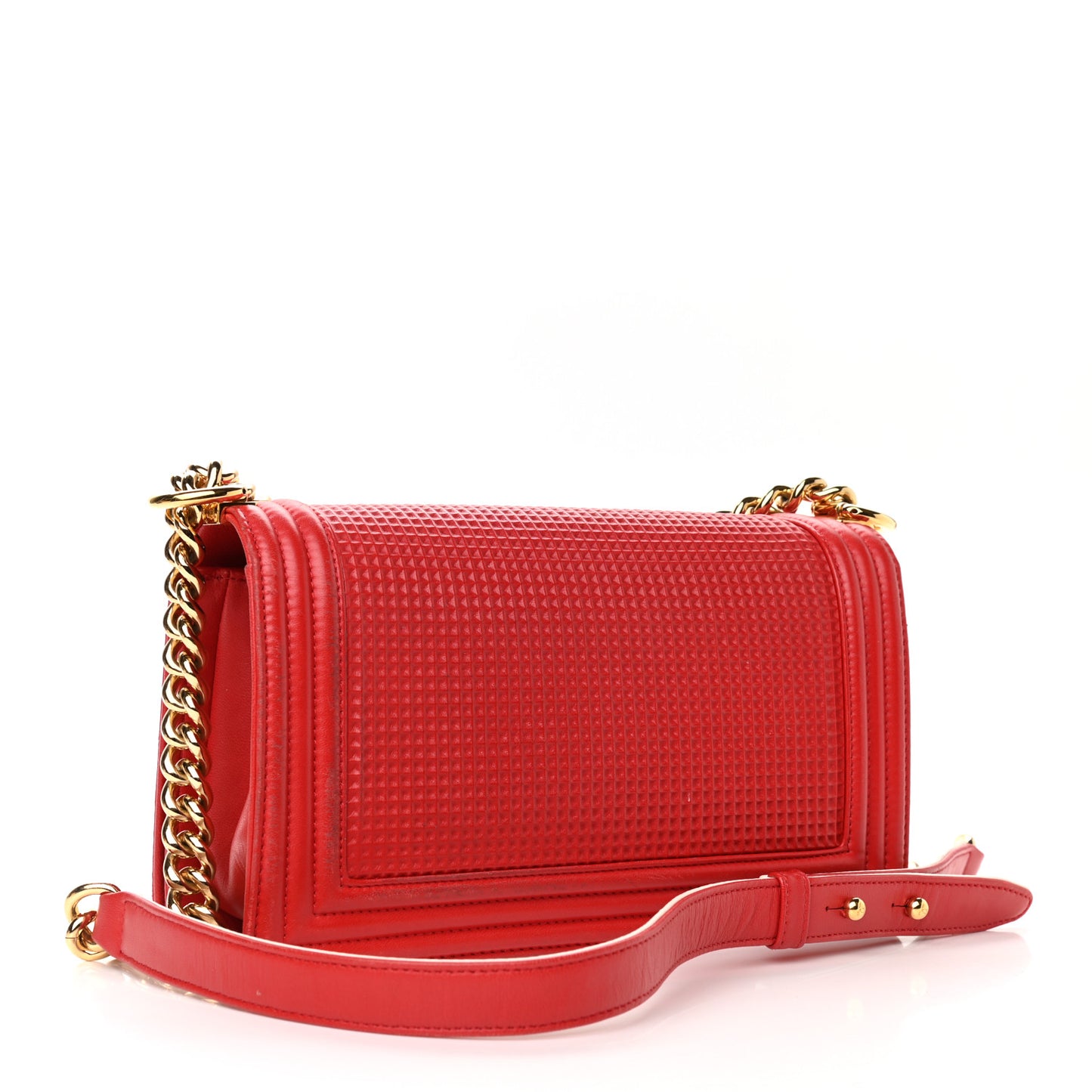 Lambskin Embossed Medium Boy Cube Flap Red