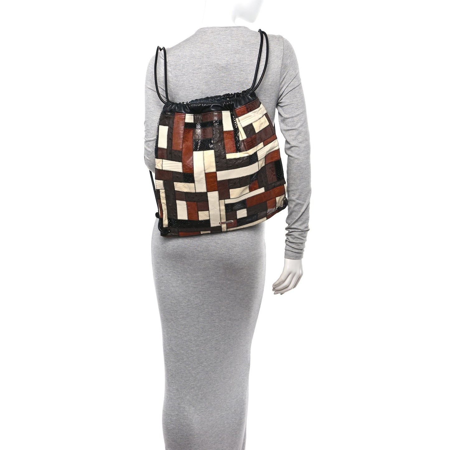 Ostrich Lizard Snakeskin Patchwork Drawstring Bag Multicolor