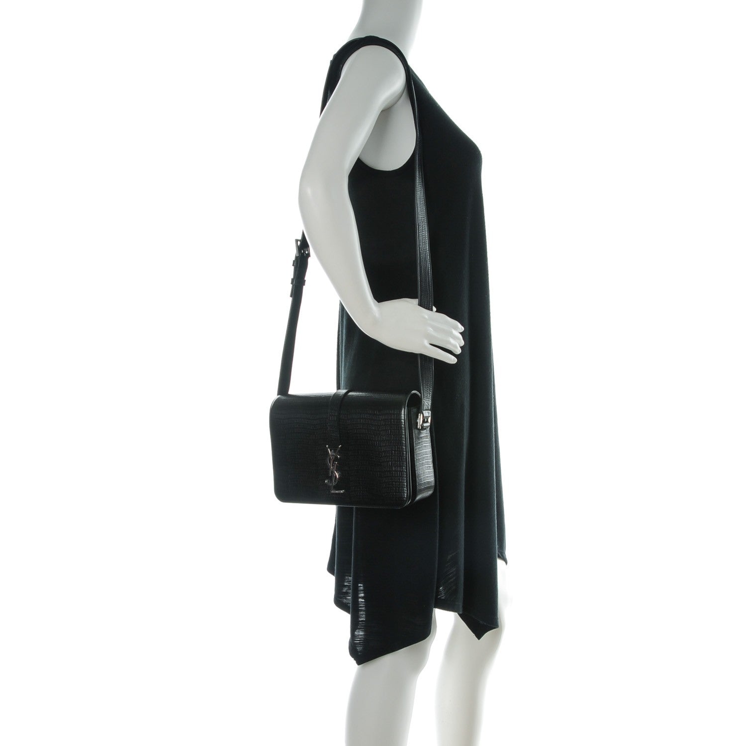 Saint Laurent Lizard Calfskin Embossed Classic Medium Monogram Universite Bag Black 2 of 7