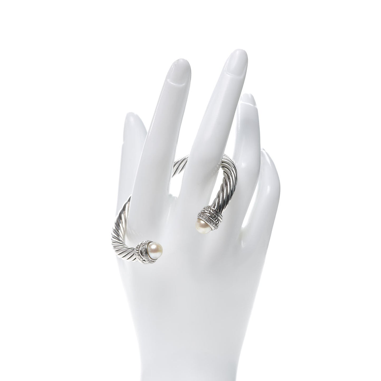 Sterling Silver Diamond Pearl 7mm Crossover Bracelet