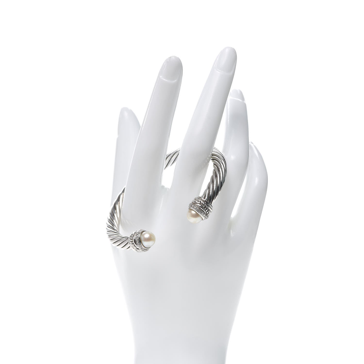 David Yurman Sterling Silver Diamond Pearl 7mm Crossover Bracelet 2 of 4