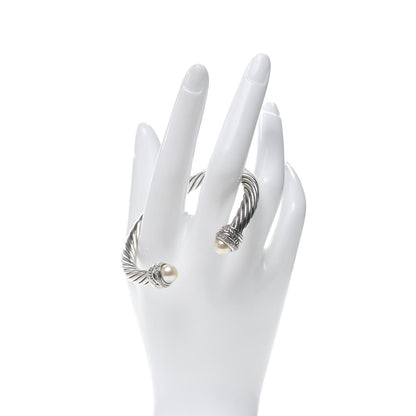 David Yurman Sterling Silver Diamond Pearl 7mm Crossover Bracelet 2 of 4