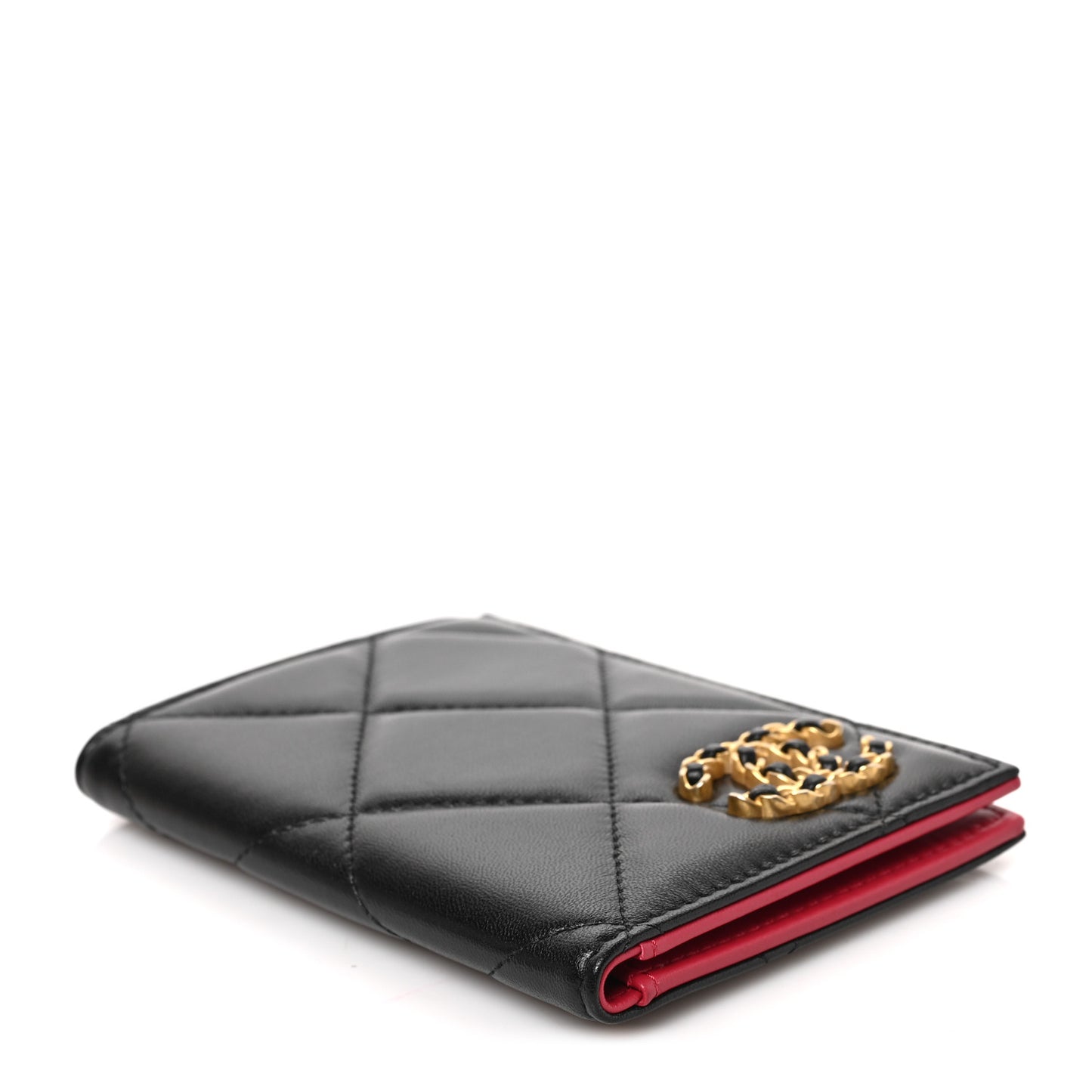 Lambskin Quilted Chanel 19 Passport Holder Black