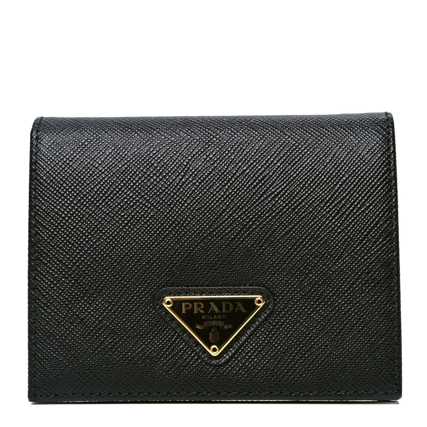 Saffiano Triangle Flap Compact Wallet Black