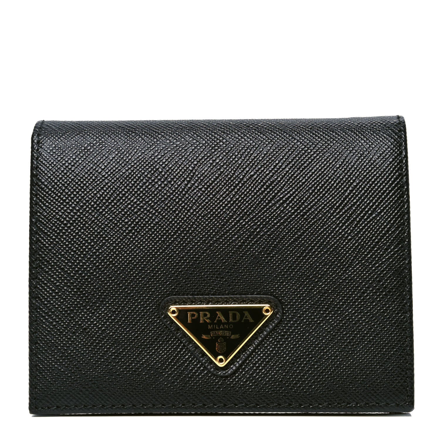 Prada Saffiano Triangle Flap Compact Wallet Black 1 of 4
