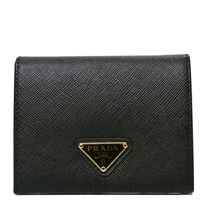 Prada Saffiano Triangle Flap Compact Wallet Black 1 of 4