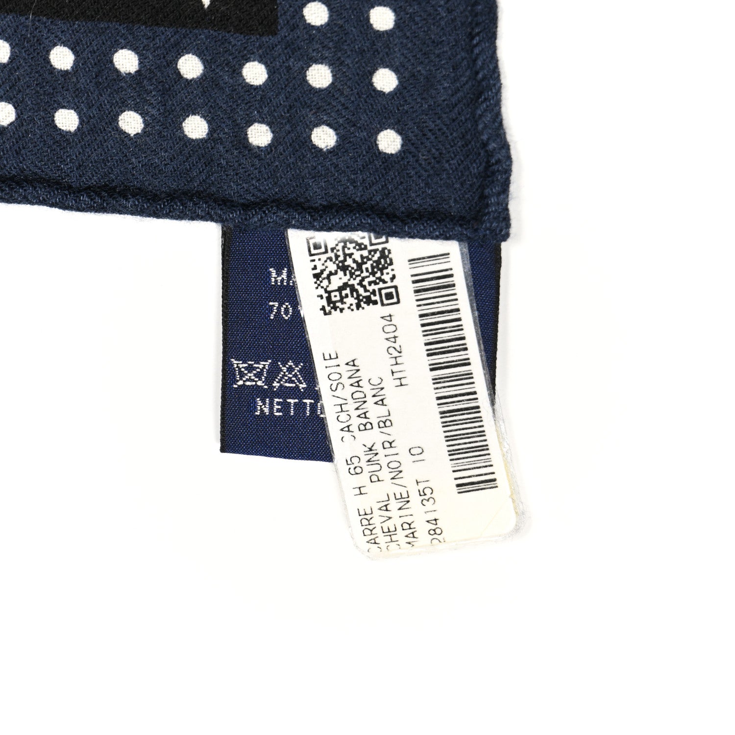Hermes Cashmere Silk Cheval Punk Bandana Scarf 65 Marine Black White 3 of 5