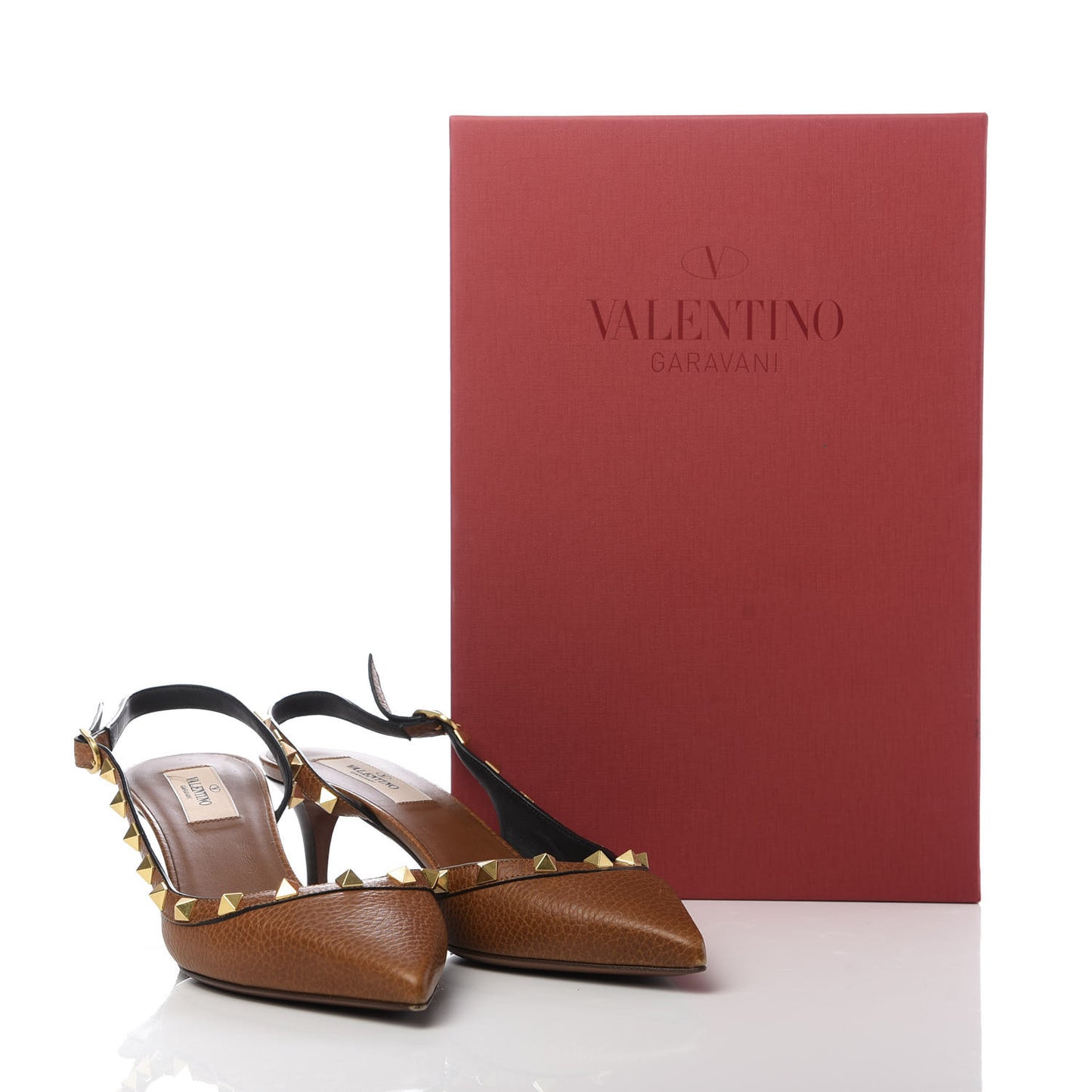 Pebbled Calfskin Rockstud Half D'Orsay Slingback 50mm Pumps 38 Cuoio
