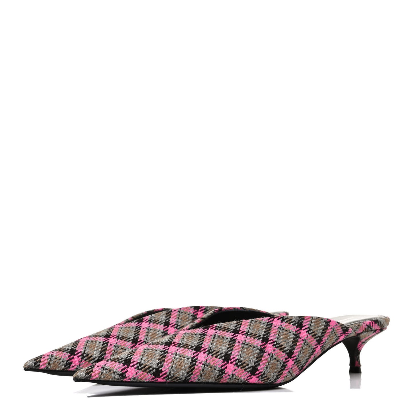 Wool Check Pointed Toe 40mm Mules 38 Grey Pink