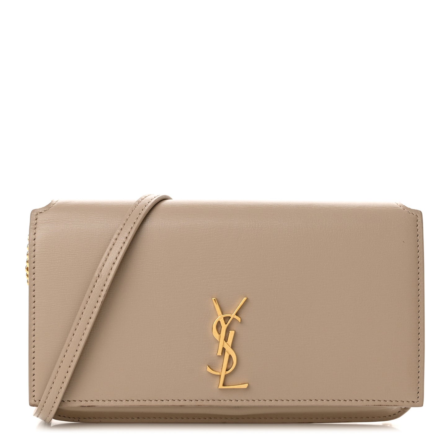 Smooth Calfskin Monogram Phone Holder Crossbody Dark Beige