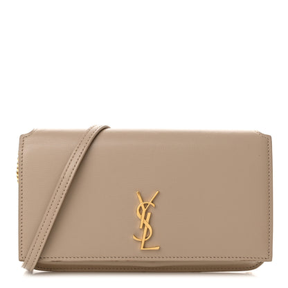 Saint Laurent Smooth Calfskin Monogram Phone Holder Crossbody Dark Beige 1 of 13