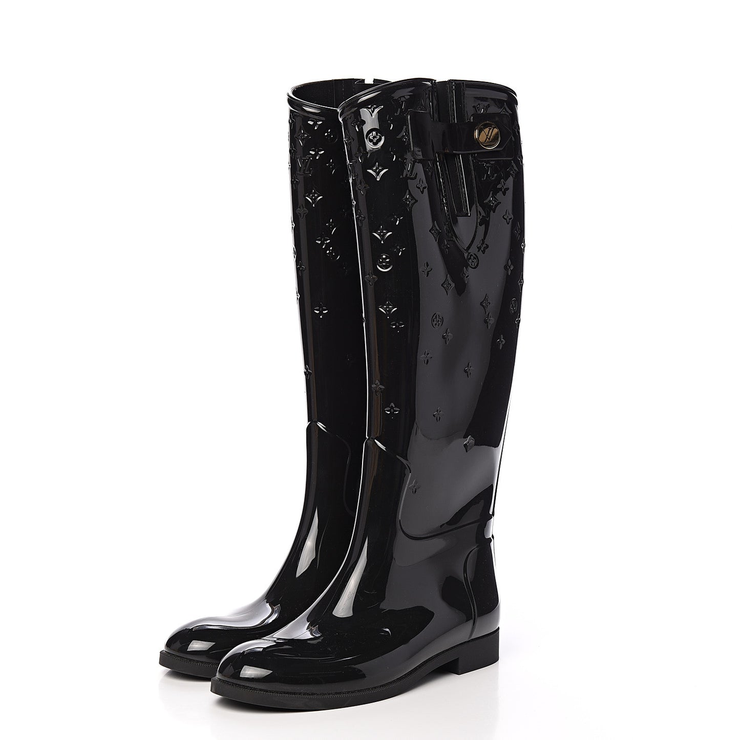 Rubber Embossed Monogram Drops High Rain Boots 37 Black