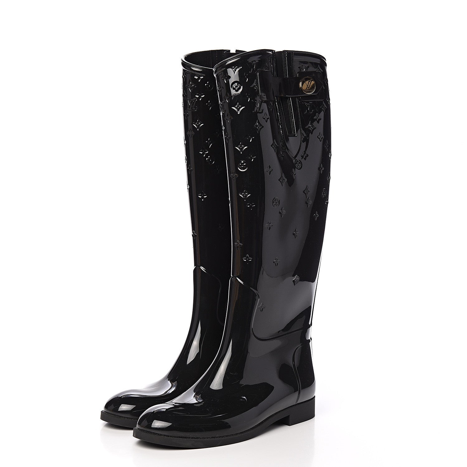 Louis Vuitton Rubber Embossed Monogram Drops High Rain Boots 37 Black 3 of 7