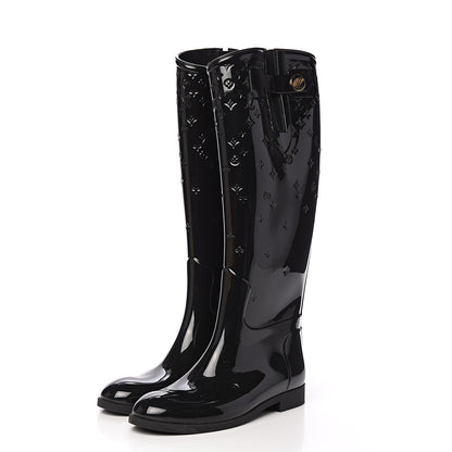 Louis Vuitton Rubber Embossed Monogram Drops High Rain Boots 37 Black 3 of 7