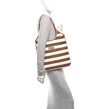 Miu Miu Canvas Calfskin Striped Ivy Cacao Naturale 2 of 9