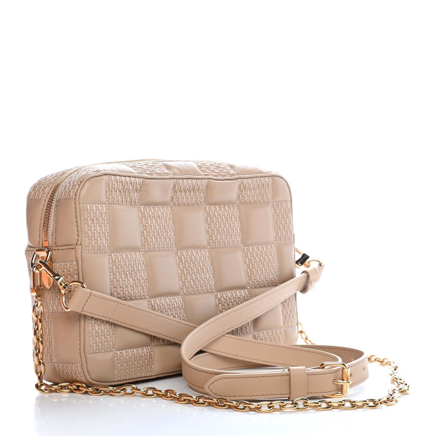 Louis Vuitton Lambskin Damier Quilt Troca MM Cashmere Beige 3 of 8