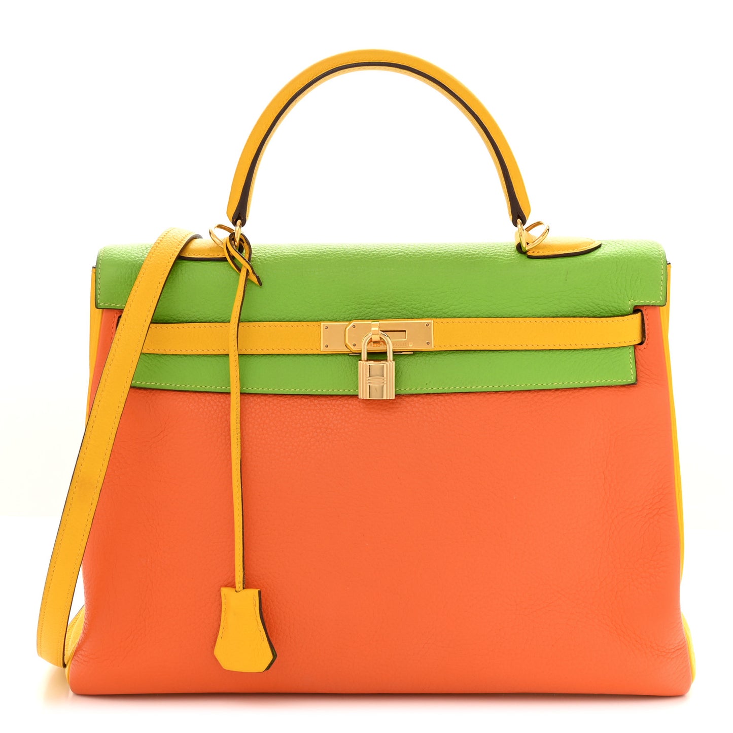 Taurillon Clemence Tri-Color Kelly Retourne 35 Orange Vert Cru Jaune