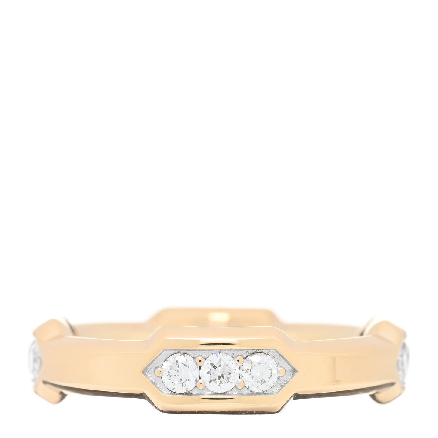 18K Yellow Gold Diamond Hex Station Band Ring 63 10.25