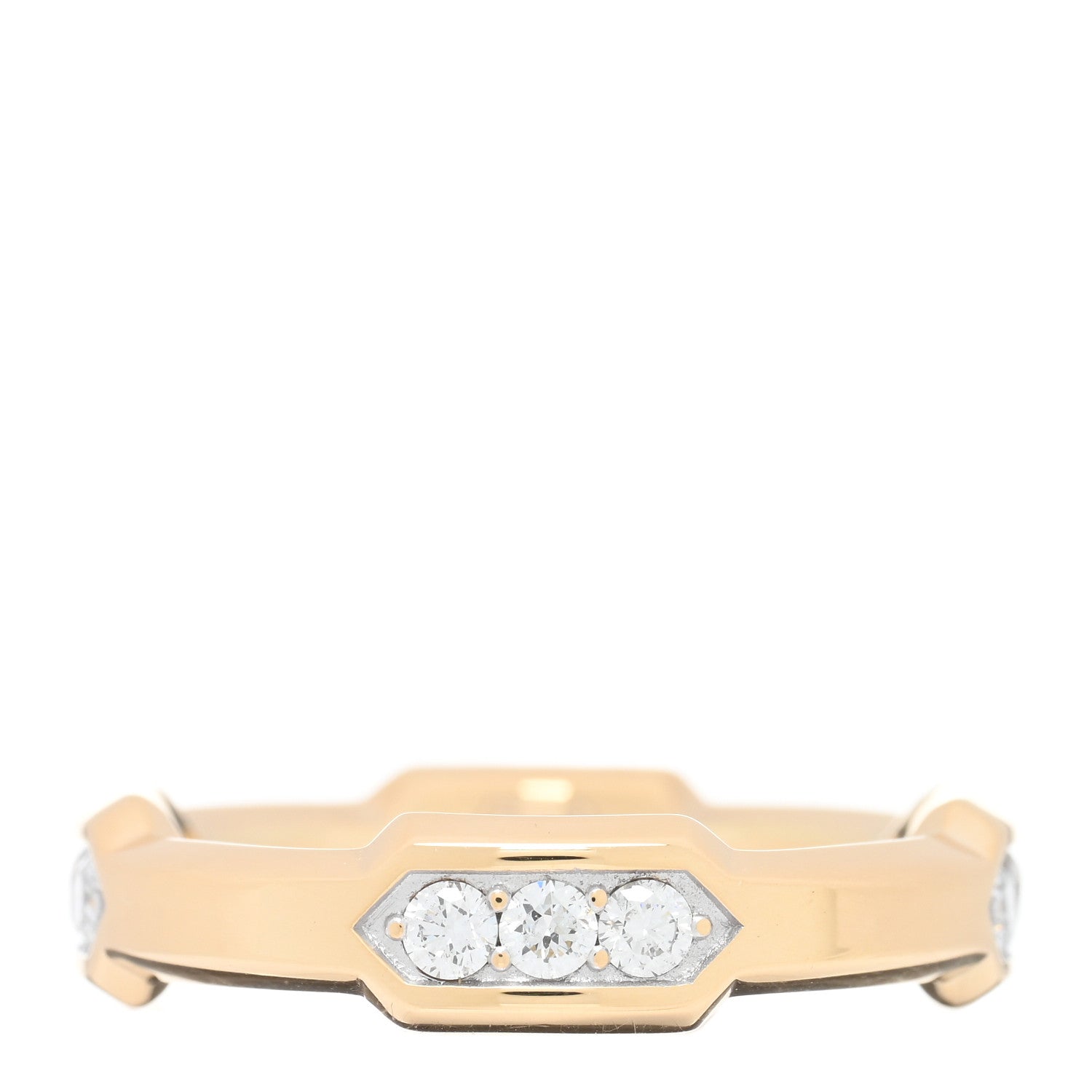 David Yurman 18K Yellow Gold Diamond Hex Station Band Ring 63 10.25 1 of 4