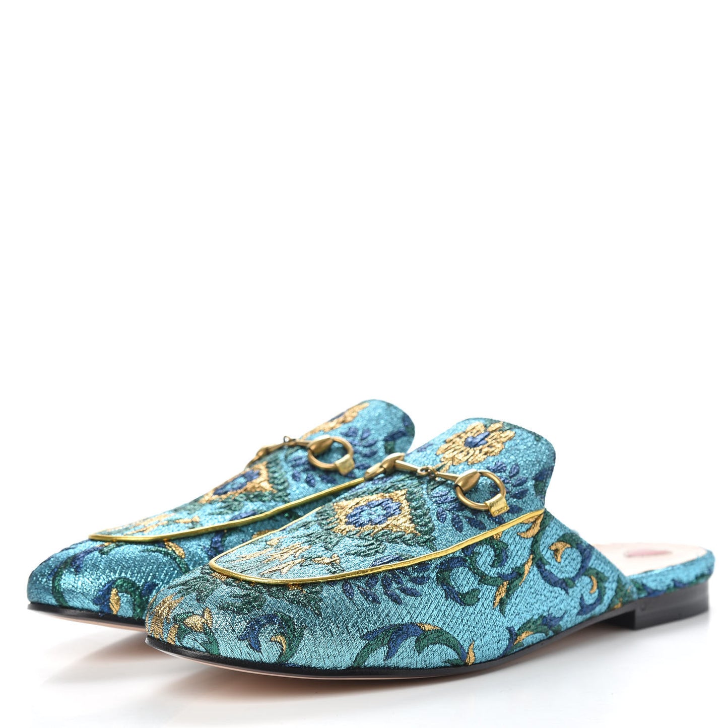 Iridescent Brocade Womens Princetown Slippers 40.5 Azure Multicolor Oro