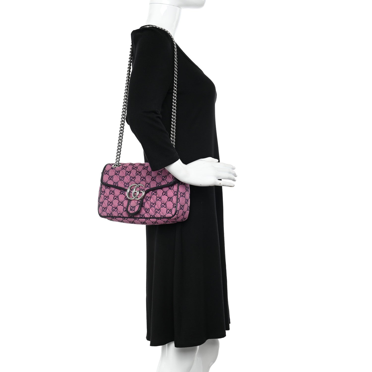 Gucci Monogram Multicolor Matelasse Diagonal Small GG Marmont Shoulder Bag Pink Blue 2 of 10