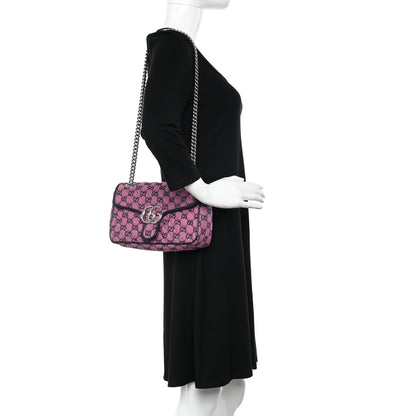 Gucci Monogram Multicolor Matelasse Diagonal Small GG Marmont Shoulder Bag Pink Blue 2 of 10