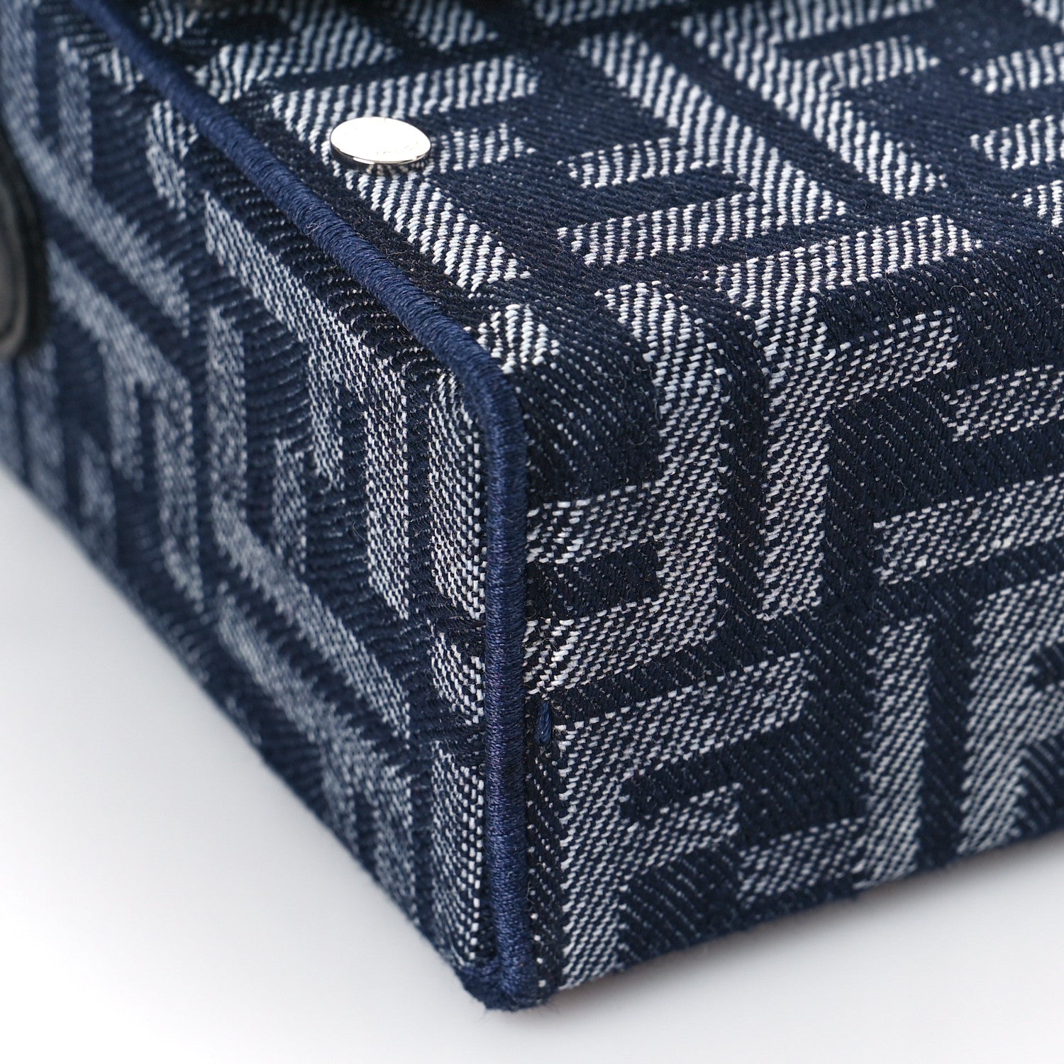 Fendi Fabric Jacquard Reactive Jean Denim Vitello Cover FF Baguette Soft Trunk Blue Black 6 of 7