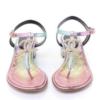 Chanel Goatskin Fantasy CC Pearl Thong Sandals 37.5 Multicolor 3 of 10