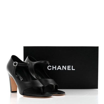 Chanel Lambskin Open Toe Mary Jane Pumps 37.5 Black 9 of 9