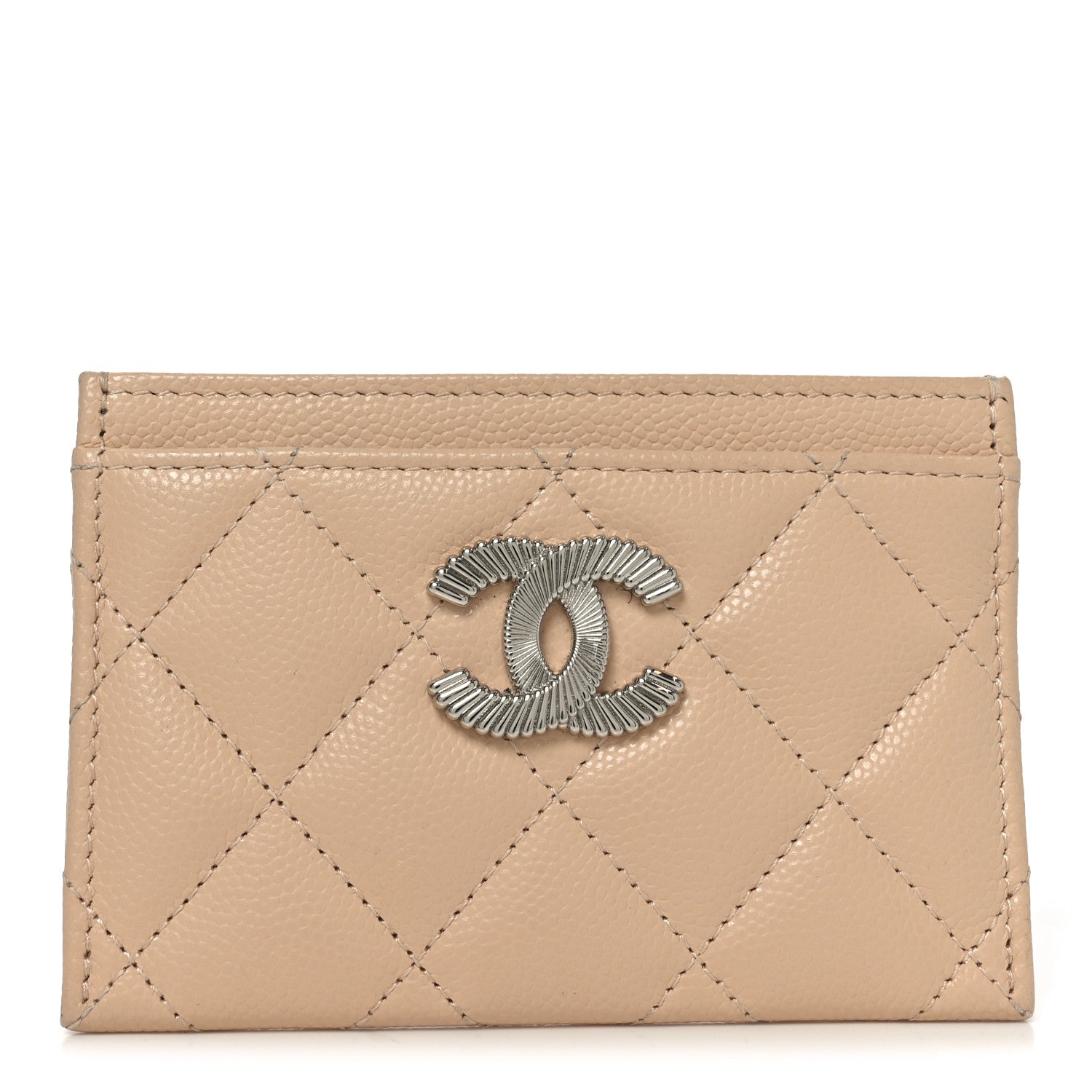 Chanel Caviar Quilted Textured CC Card Holder Beige 1 of 16