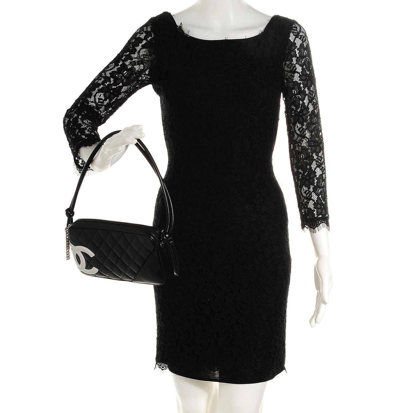 Calfskin Quilted Cambon Pochette Black White