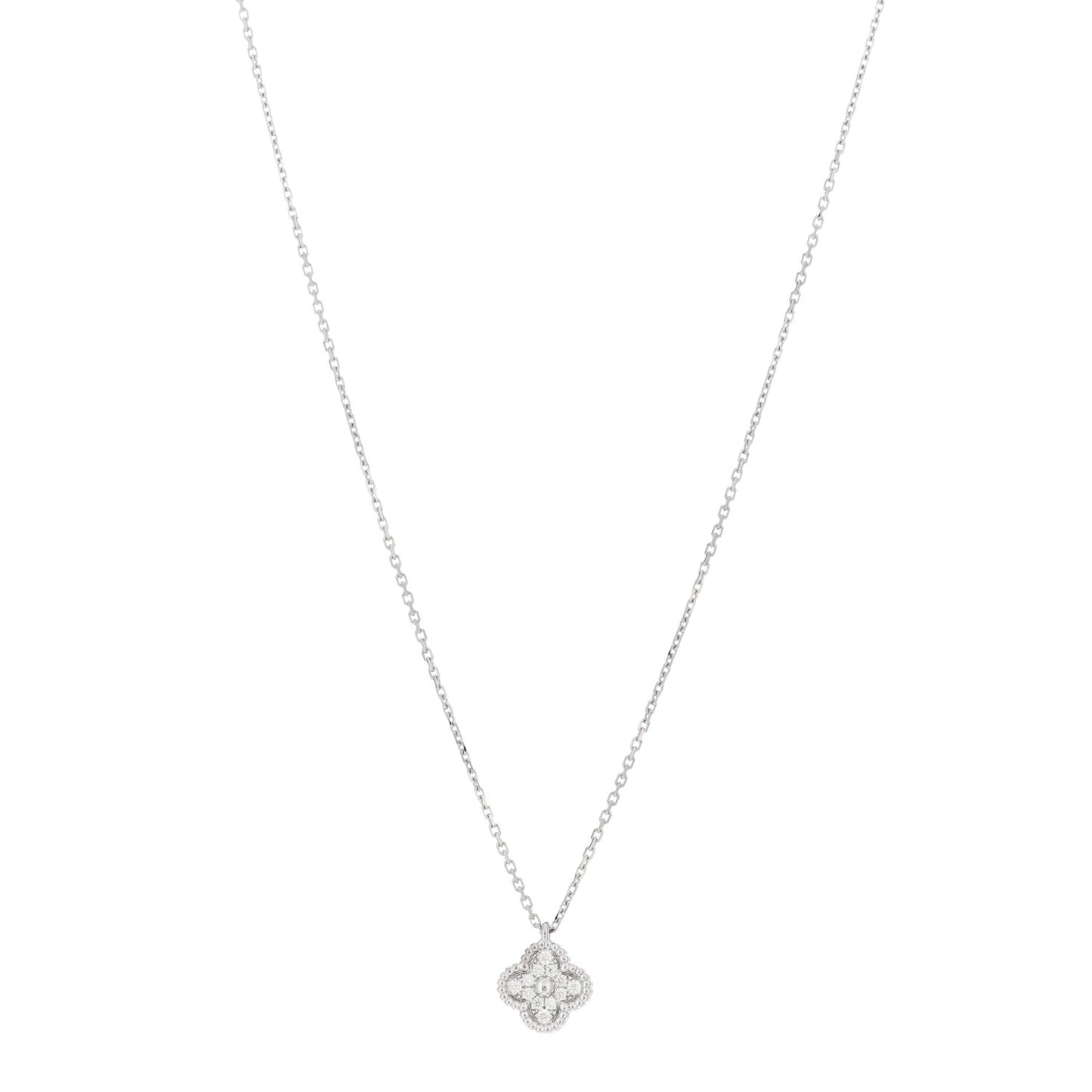 18K White Gold Diamond Sweet Alhambra Pendant Necklace