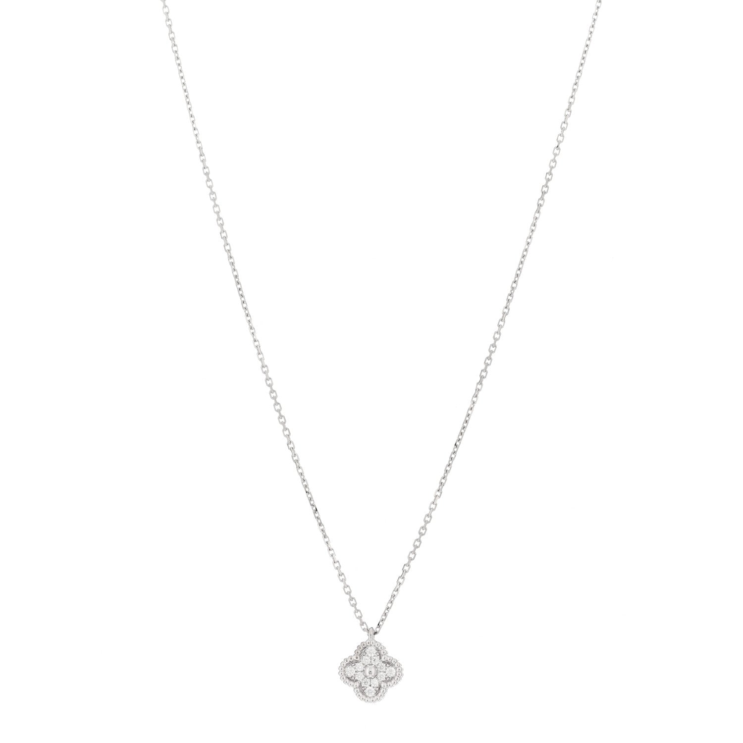 Van Cleef & Arpels 18K White Gold Diamond Sweet Alhambra Pendant Necklace 1 of 6