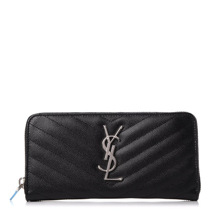 Saint Laurent Grain De Poudre Matelasse Chevron Monogram Zip Around Wallet Black 1 of 8