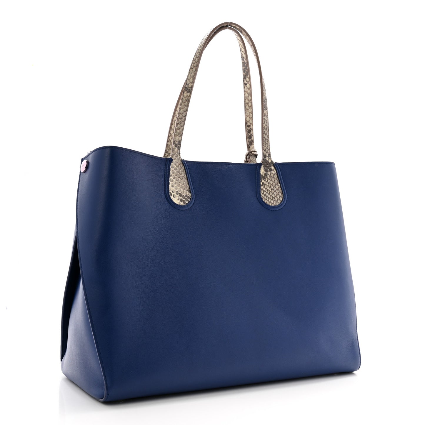 Calfskin Snakeskin Handle Large Addict Shopping Tote Blue