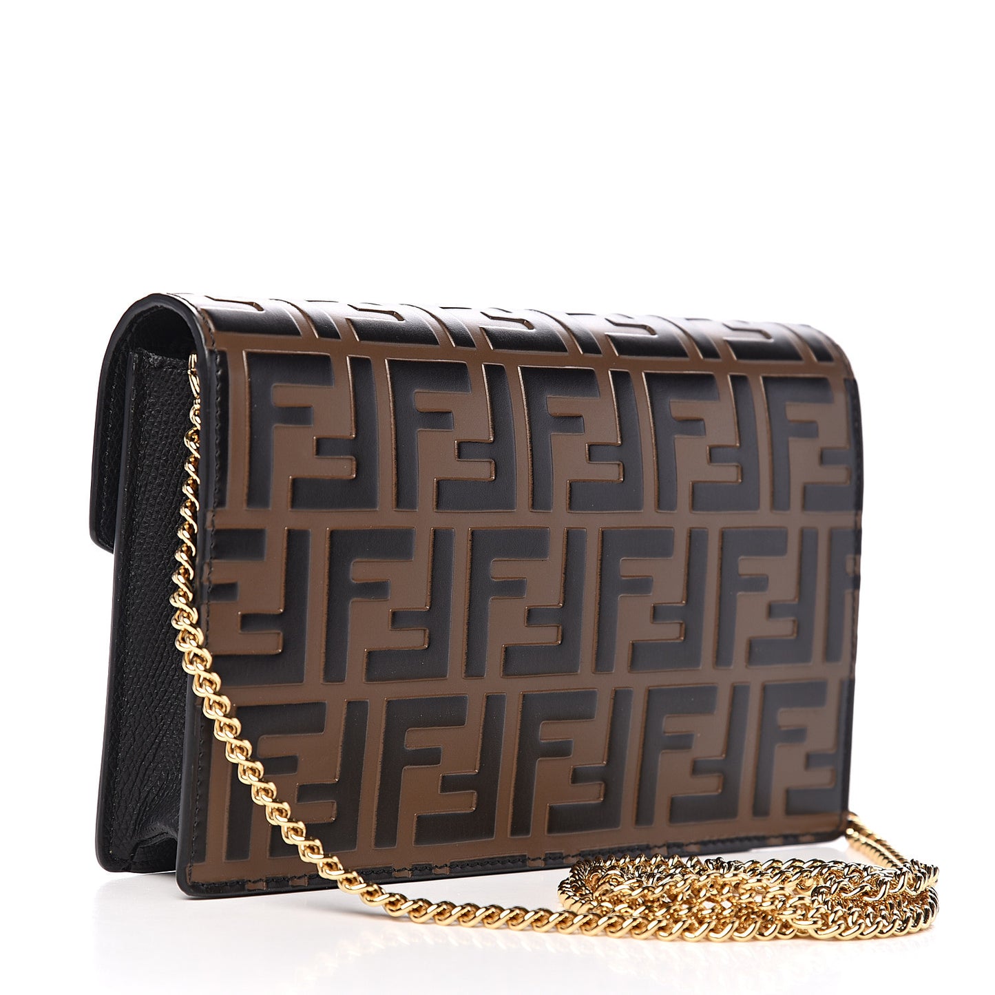 Vitello Cruise F is Fendi Bi-Color FF 1974 Embossed Medium Envelope Wallet On Chain Black Maya