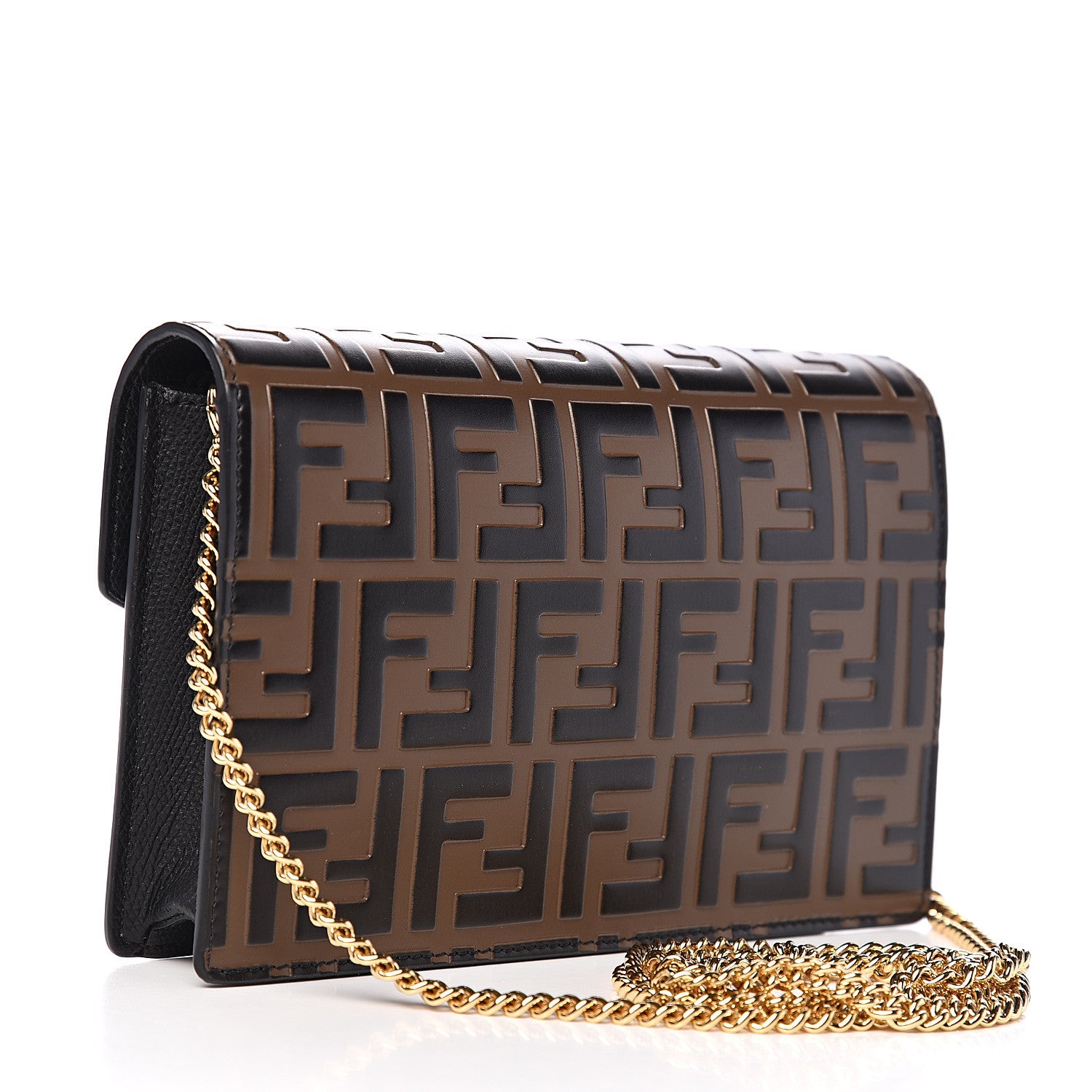 Fendi Vitello Cruise F is Fendi Bi-Color FF 1974 Embossed Medium Envelope Wallet On Chain Black Maya 2 of 10