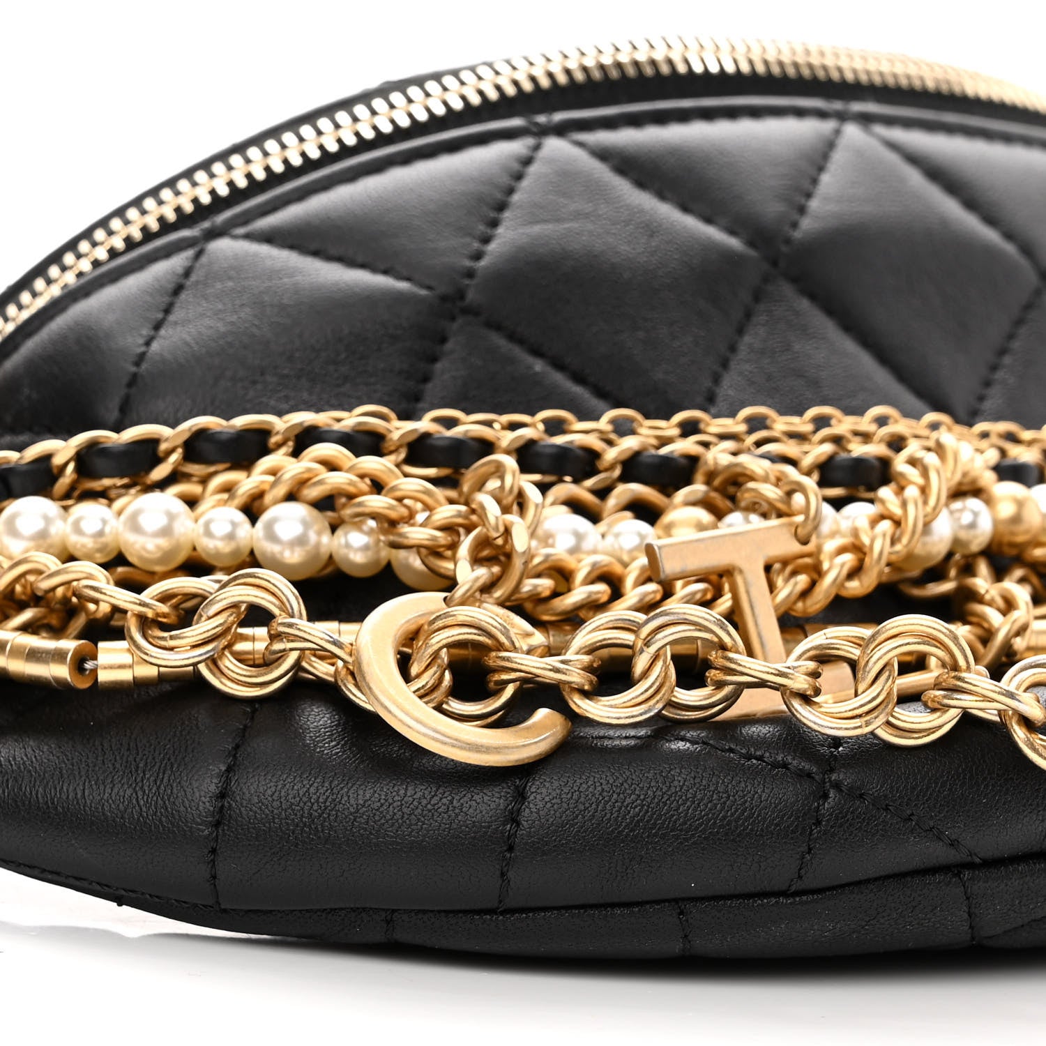 Chanel Lambskin Quilted All About Chains Waist Belt Bag Black 9 of 10