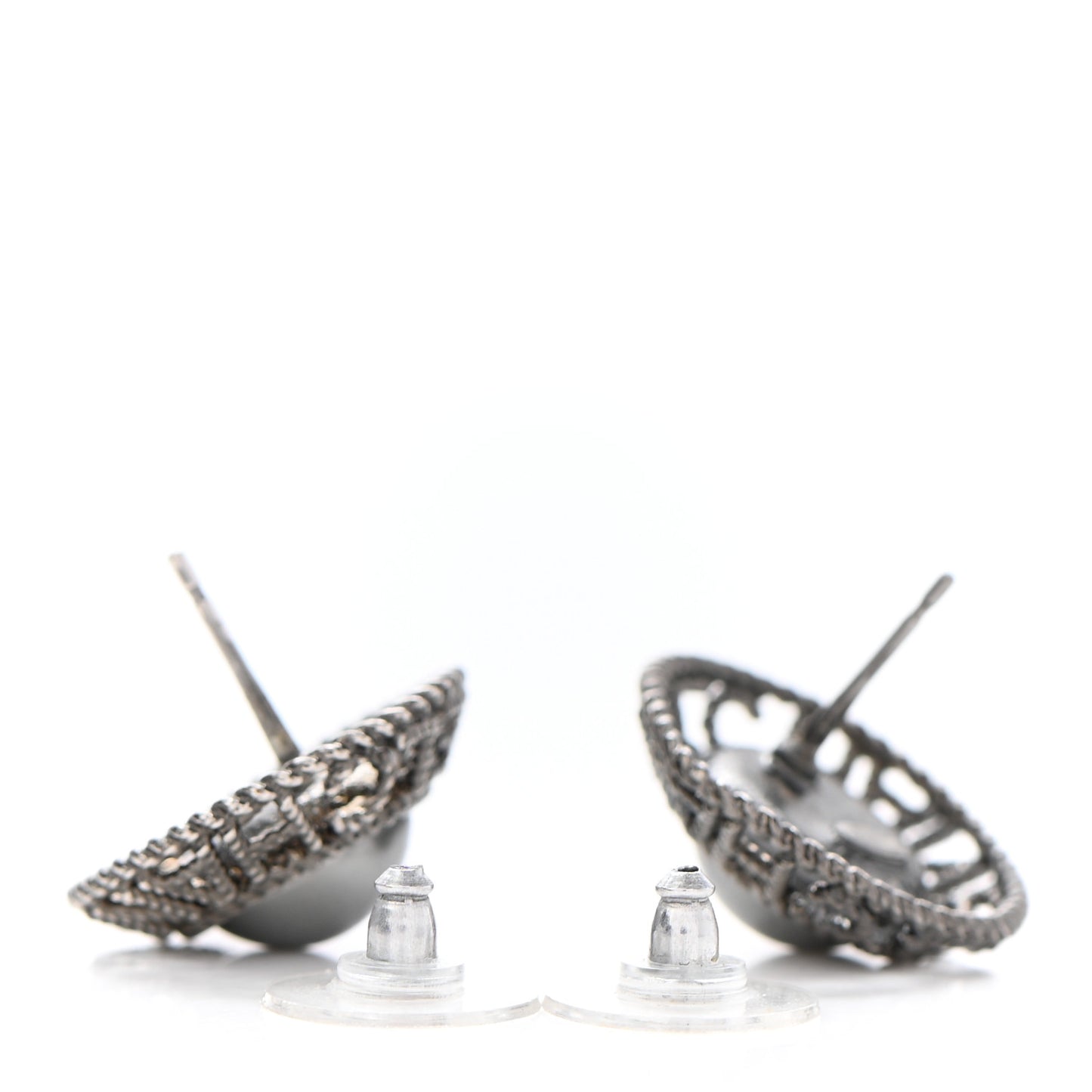 Pearl CC Round Earrings Ruthenium Dark Grey