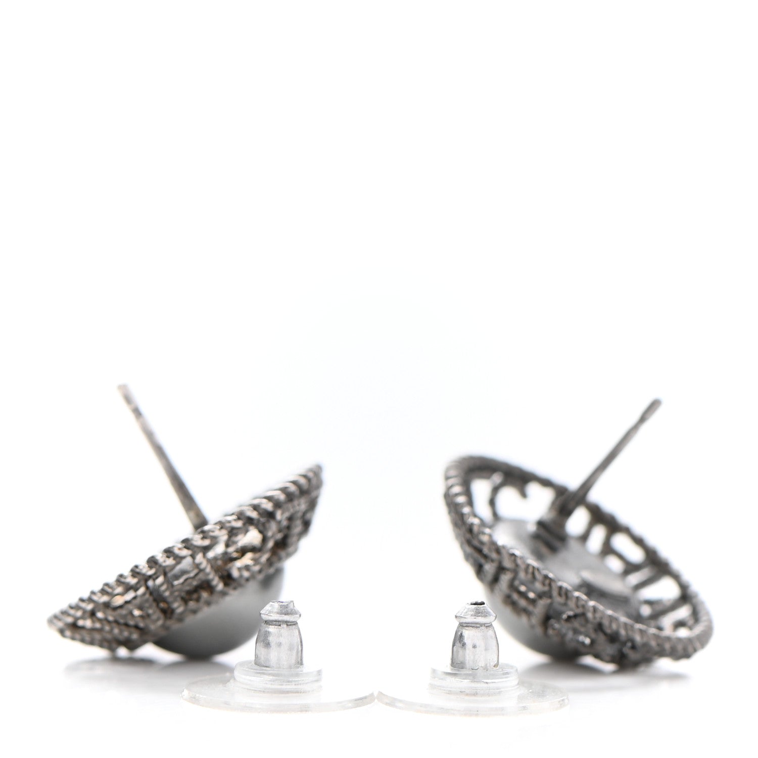 Chanel Pearl CC Round Earrings Ruthenium Dark Grey 3 of 5