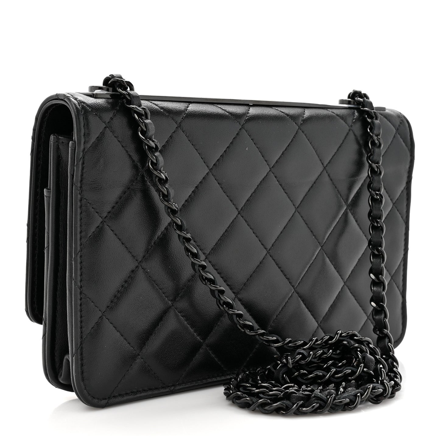 Lambskin Quilted Trendy CC Wallet On Chain WOC So Black