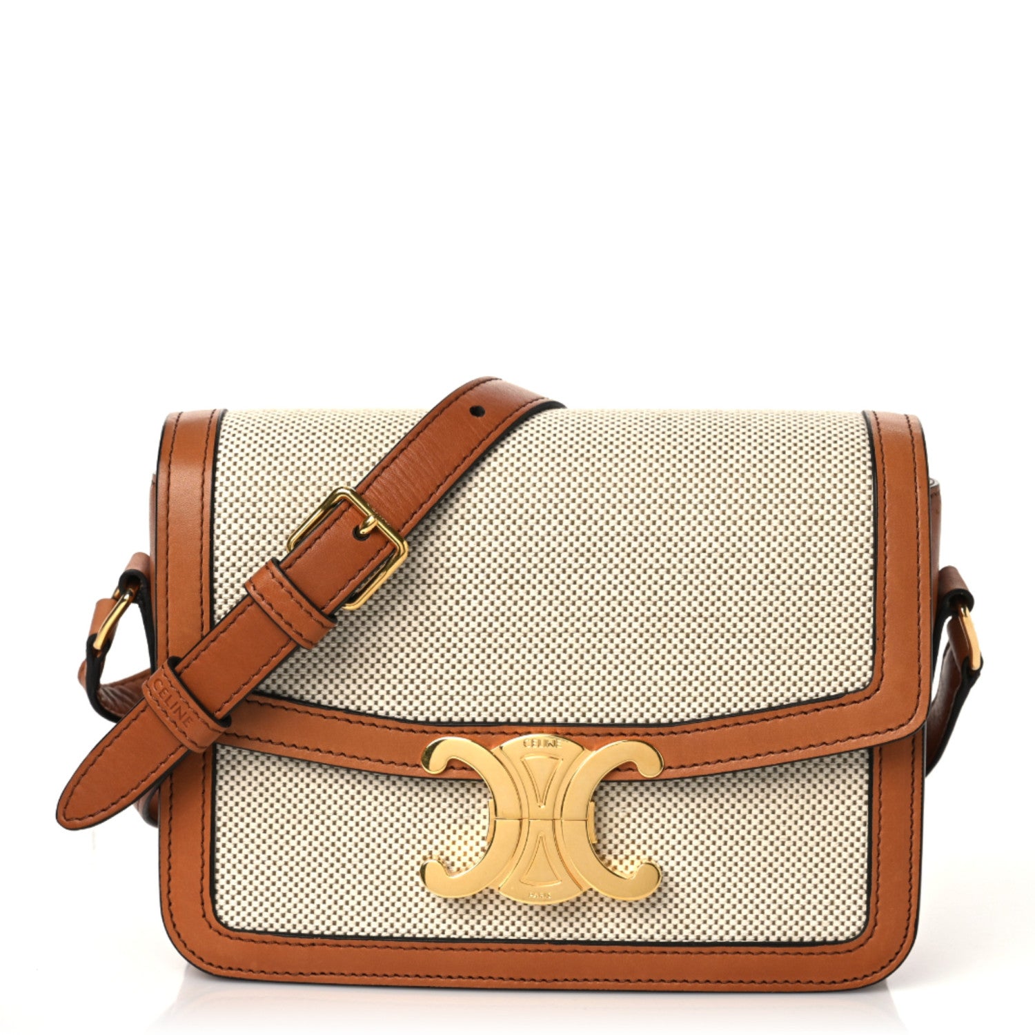 Celine Textile Calfskin Classique Triomphe Bag Natural Tan 1 of 8