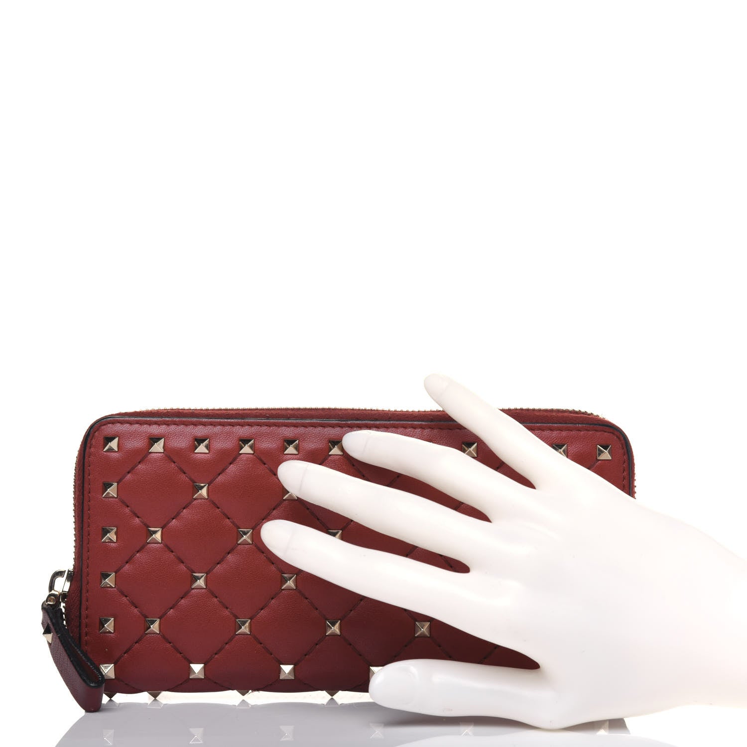 Valentino Garavani Nappa Rockstud Spike Zip Around Wallet Rubino 2 of 19